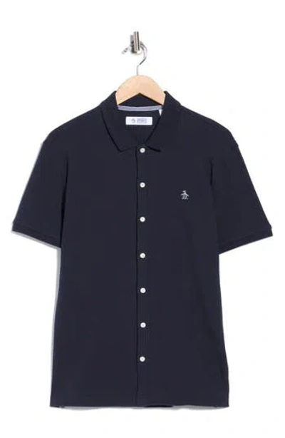 Original Penguin Jacquard Short Sleeve Button-front Shirt In Blue