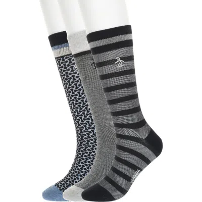 Original Penguin Jansen Geo 3-pack Assorted Crew Socks In Denim