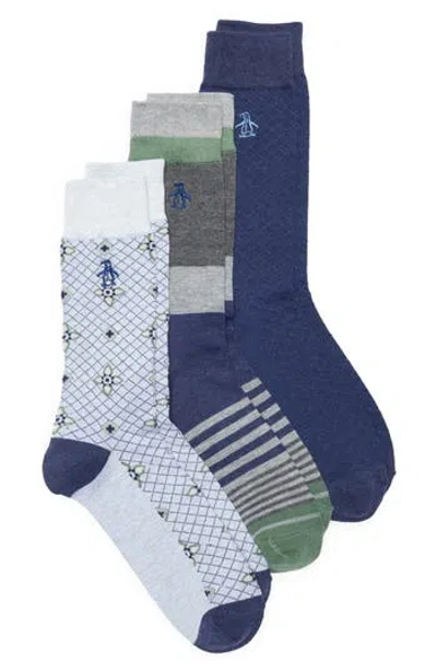 Original Penguin Kerwin Medallion Assorted 3-pack Crew Socks In Multi