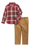 Original Penguin Kids' Flannel Button-up Shirt & Chino Pants Set In Multi