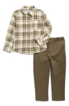 Original Penguin Kids' Flannel Button-up Shirt & Chino Pants Set In Multi