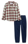 Original Penguin Kids' Flannel Button-up Shirt & Joggers Set In Blue