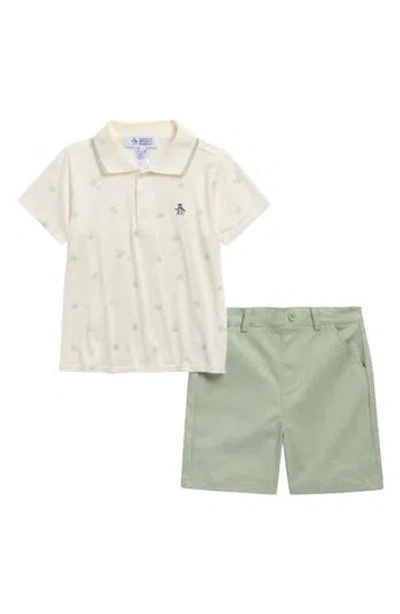 Original Penguin Kids' Polo & Shorts Set In Dessert Sage