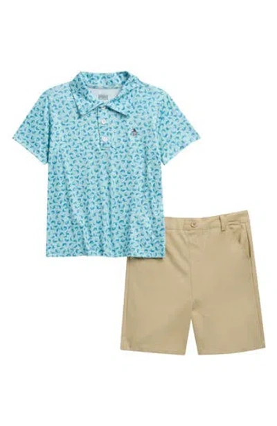 Original Penguin Kids' Print Polo & Shorts Set In Blue