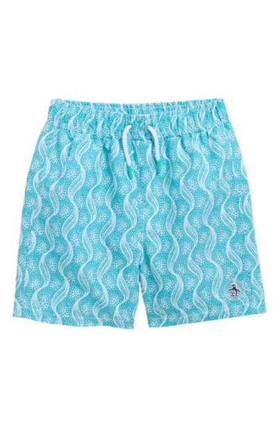 Original Penguin Kids' Print Swim Shorts In Blue