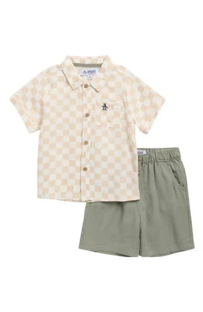 Original Penguin Kids' Short Sleeve Button-up Camp Shirt & Shorts Set In Multi