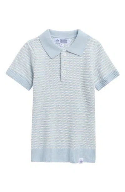 Original Penguin Kids' Stripe Cotton Polo Sweater In Niagra Mist/ Sno