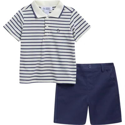 Original Penguin Kids' Stripe Polo & Chino Shorts Set In White