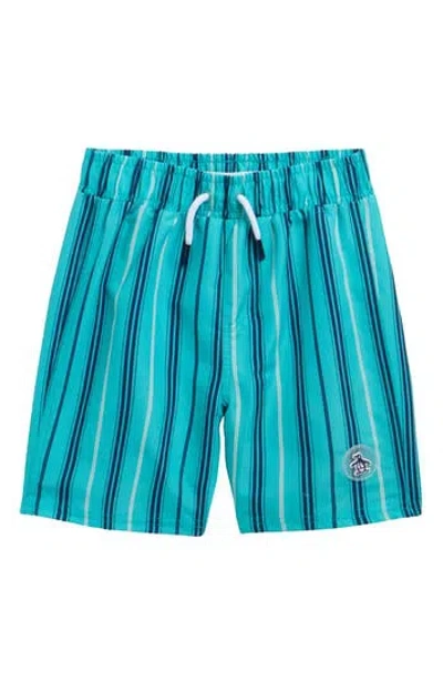 Original Penguin Kids' Stripe Print Swim Trunks In Blue