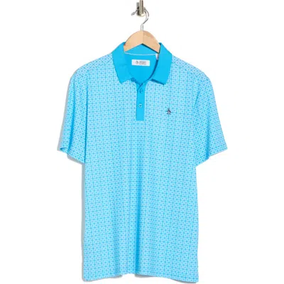 Original Penguin Layered Windowpane Print Knit Polo In Blue