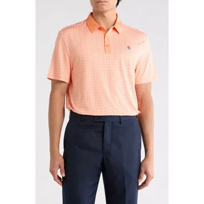 Original Penguin Layered Windowpane Print Knit Polo In Orange