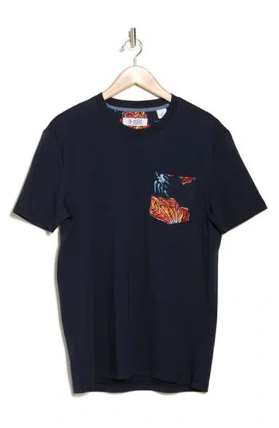 Original Penguin Leaves Pocket Jersey T-shirt In Dark Sapphire
