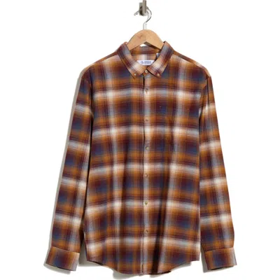 Original Penguin Lightweight Brushed Cotton Dobby Button-down Shirt In Brown Sugar