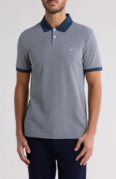 Original Penguin Line Print Bird's Eye Piqué Polo In Blue Wing Teal