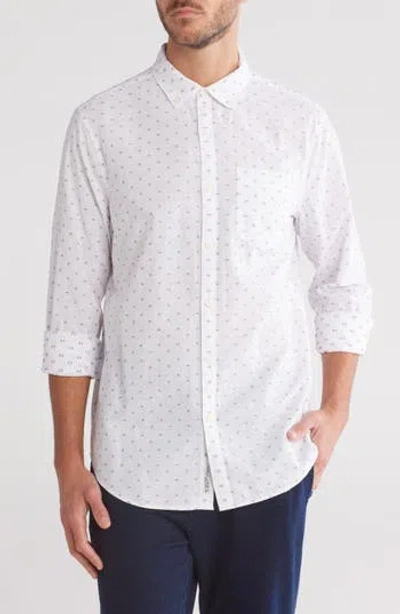 Original Penguin Line Print Stretch Button-down Shirt In Bright White