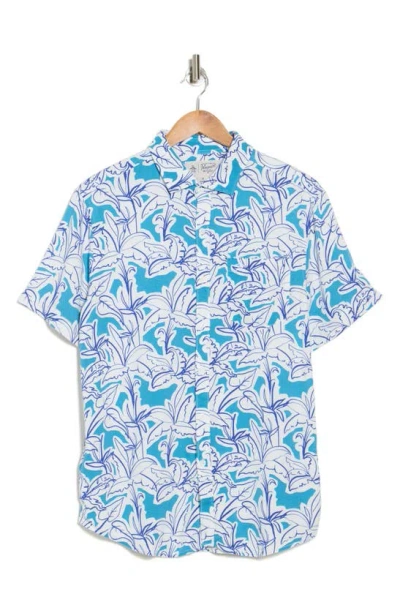 Original Penguin Linear Palm Short Sleeve Button-up Shirt In Blue Moon