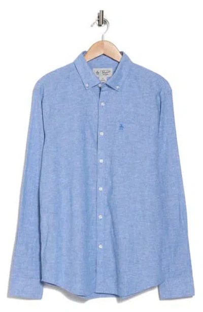 Original Penguin Linen Blend Woven Solid Button-down Shirt In Star Sapphire