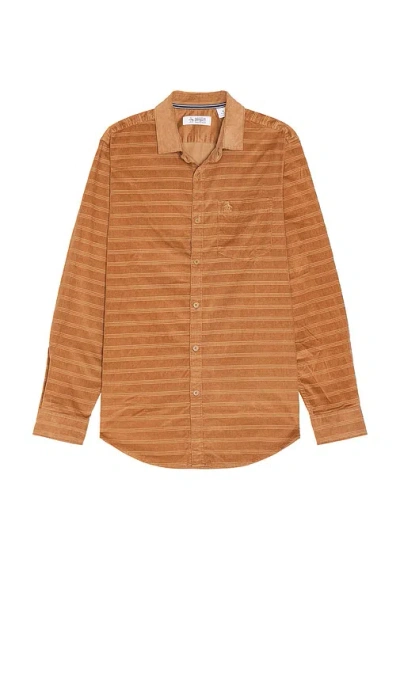 Original Penguin Long Sleeve Corduroy Shirt In Rust