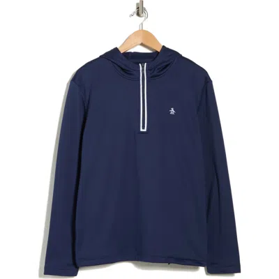 Original Penguin Long Sleeve Half-zip Fleece Pullover Hoodie In Blue