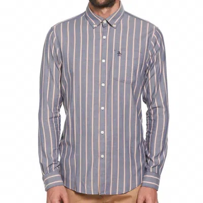Original Penguin Long Sleeve Vertical Stripe Shirt In Dress Blue