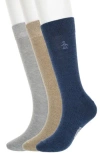 Original Penguin Marled 3-pack Assorted Crew Socks In Khaki