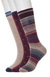 Original Penguin Marled Stripe Assorted 3-pack Crew Socks In Brown