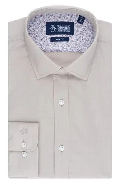 Original Penguin Melange Floral Trim Slim Fit Dress Shirt In Frosted Almond