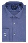 Original Penguin Melange Floral Trim Slim Fit Dress Shirt In Indigo