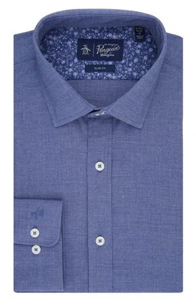 Original Penguin Melange Floral Trim Slim Fit Dress Shirt In Indigo