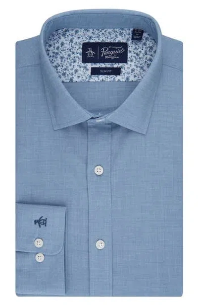 Original Penguin Melange Floral Trim Slim Fit Dress Shirt In Light Blue