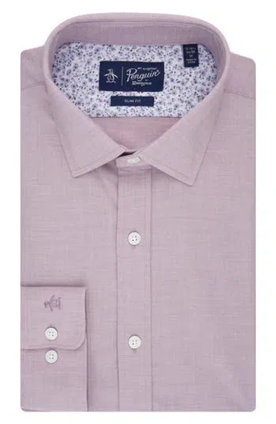 Original Penguin Melange Floral Trim Slim Fit Dress Shirt In Pink