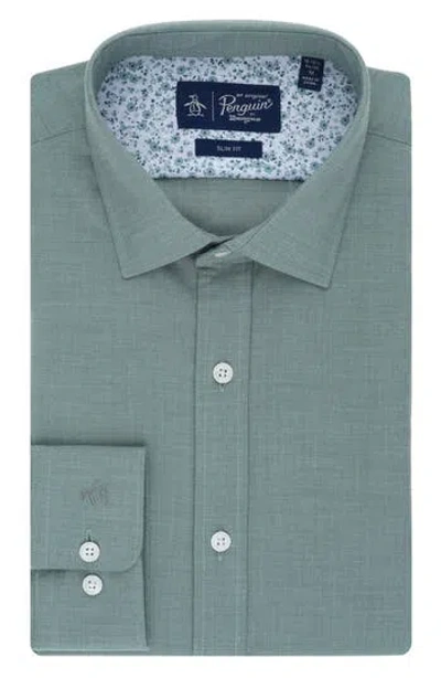 Original Penguin Melange Floral Trim Slim Fit Dress Shirt In Sage
