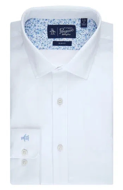 Original Penguin Melange Floral Trim Slim Fit Dress Shirt In White