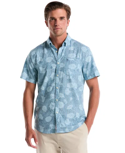 Original Penguin Men's All-over Flower Print Collared Shirt In Blue