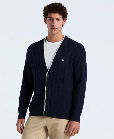 Original Penguin Men's Cable Long Sleeve Cardigan In Blue