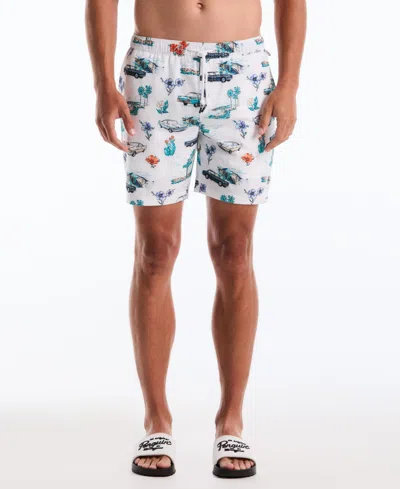 Original Penguin Men's Car Print 7" Swim Trunks In White
