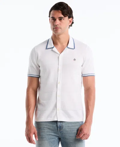 Original Penguin Men's Cotton Seed Stitch Polo Sweater In White