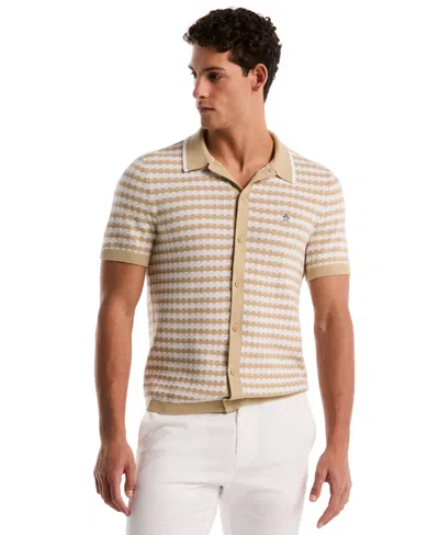 Original Penguin Men's Crochet Like Cotton Sweater In Brown