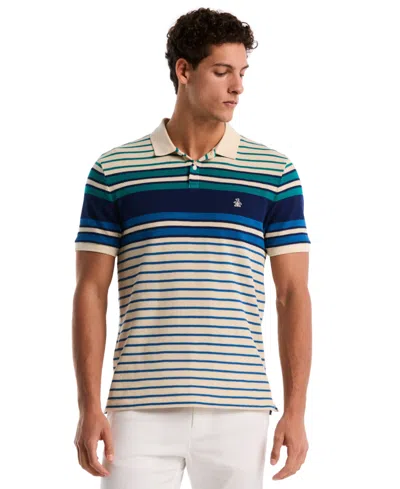 Original Penguin Men's Engineered Stripe Polo Shirt In Brown