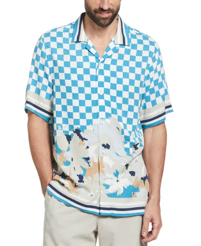 Original Penguin Men's Floral Check Shirt In Mosaic Blue