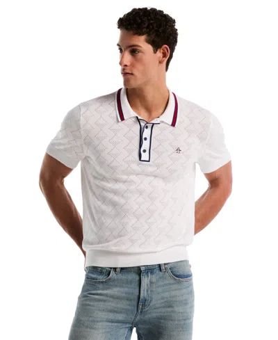Original Penguin Men's Geo Eyelet Polo Shirt In Neutral