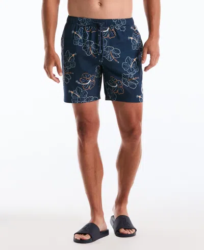 Original Penguin Men's Hibiscus Flower Print 7" Swim Trunks In Blue