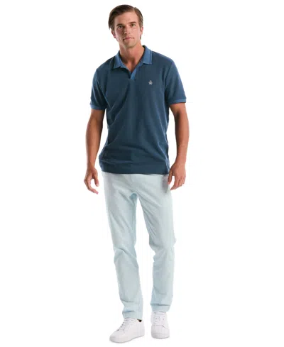 Original Penguin Men's Jacquard Honeycomb Pull-on Polo Shirt In Blue