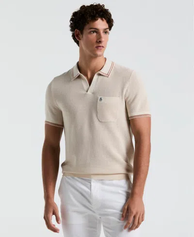 Original Penguin Tipped Mesh Polo Sweater In Birch