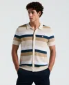 Original Penguin Men's Short Sleeve Striped Mesh Cardigan Sweater In Birch
