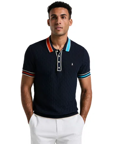 Original Penguin Men's Slim-fit Cotton Pointelle Blocked Ribbed Sweater Polo Shirt