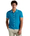 Original Penguin Men's Slim-fit Drop Needle Button Front Short Sleeve Sweater Polo Shirt In Mosaic Blue