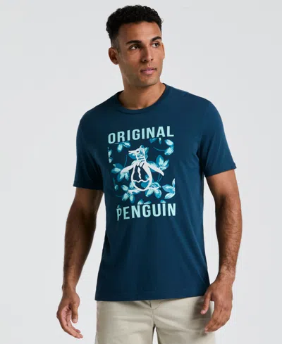 Original Penguin Men's Slim-fit Floral Box Pete Graphic T-shirt In Blue Wing Teal