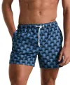 Original Penguin Men's Slim Fit Geo Palm Print Drawstring 5" Swim Trunks In Dark Sapphire