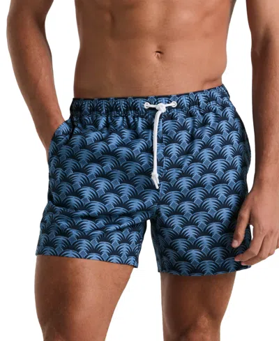 Original Penguin Men's Slim Fit Geo Palm Print Drawstring 5" Swim Trunks In Dark Sapphire